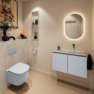 MONDIAZ TURE-DLUX Meuble WC 80 cm Clay. EDEN lavabo Opalo position droite. Sans trou de robinet.