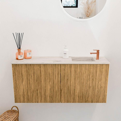 Mondiaz JOYA-DLUX 90cm toiletmeubel - kleur Oak - Wastafel FAYE positie Rechts 1 kraangat kleur Nata.