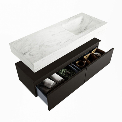 Mondiaz ALAN-DLUX Ensemble de meuble - 120cm - meuble Urban mat - 2 tiroirs - Lavabo Cloud Opalo suspendu - vasque Droite - 1 trou de robinet