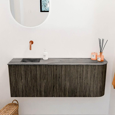 Mondiaz JOYA-DLUX 111.6cm toiletmeubel - ronding rechts kleur Shadow - Wastafel FAYE positie Links Zonder kraangat kleur Sombra.