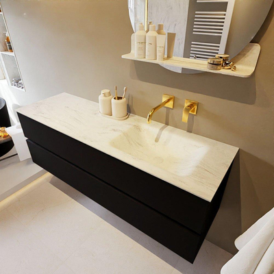 Mondiaz VICA-DLUX ensemble de meuble de salle de bain - 150cm - meuble sous-vasque urban - 2 tiroirs - lavabo encastré cloud droite - sans trous de robinet - version haute de 60cm - opalo