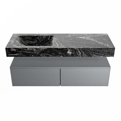 Mondiaz ALAN-DLUX Ensemble de meuble - 130cm - meuble Plata mat - 2 tiroirs - Lavabo Cloud Lava suspendu - vasque Gauche - 1 trou de robinet