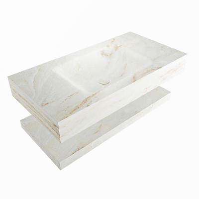 Mondiaz ALAN-DLUX Ensemble de meuble - 90cm - meuble Frappe mat - 0 tiroirs - Lavabo Cloud Frappe suspendu - vasque Centre - 0 trous de robinet