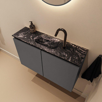 MONDIAZ TURE-DLUX Meuble de toilettes 80 cm Dark Grey. Lavabo EDEN Lava position milieu. Avec 1 trou de robinet.