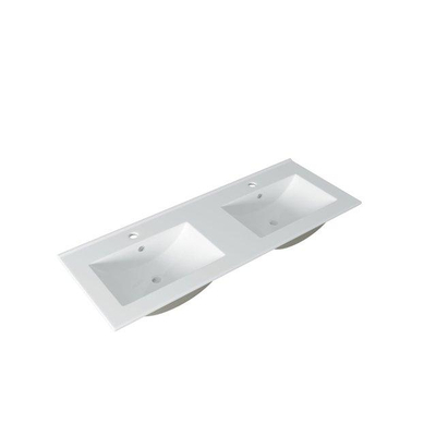 Saniclass Holz Pure Meuble de salle de bain - 120x45x60cm - lavabo en céramique blanc - 2 vasques - 2 trous de robinet - 4 tiroirs - Walnut pure