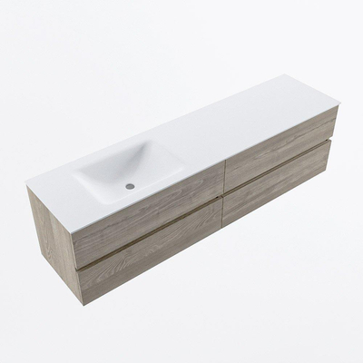 Mondiaz Vica ensemble de meuble de salle de bain - 180cm - meuble sous-vasque marron clair gris - 4 tiroirs - lavabo nuage gauche - sans trous de robinet - version haute de 60cm - talc