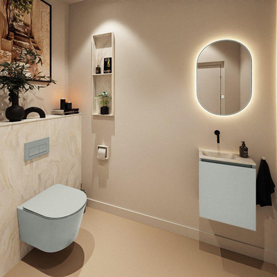 MONDIAZ TURE-DLUX Meuble toilette - 40cm - Greey - EDEN - vasque Ostra - position gauche - sans trou de robinet