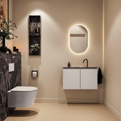 MONDIAZ TURE-DLUX Meuble toilette - 80cm - Linen - EDEN - vasque Lava - position centrale - 1 trou de robinet