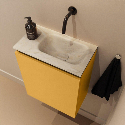 MONDIAZ TURE-DLUX meuble WC 40 cm Ocher. EDEN vasque Ostra position à droite. Sans trou de robinet.