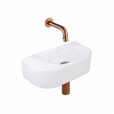 QeramiQ Fuente fonteinset – halfrond – 40x21.5x12 cm – keramiek wit mat – geborsteld koperen kraan