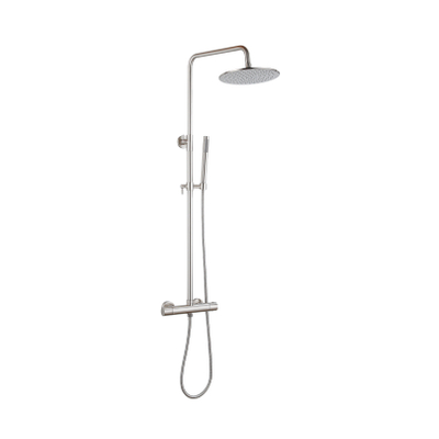 Fortifura Calvi Colonne de douche thermostatique - pomme de douche 25cm - flexible en métal - douchette stylo - inox brossé PVD