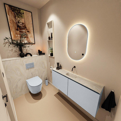 MONDIAZ TURE-DLUX Meuble WC 120 cm Clay. Lavabo EDEN Ostra position milieu. Sans trou de robinet.