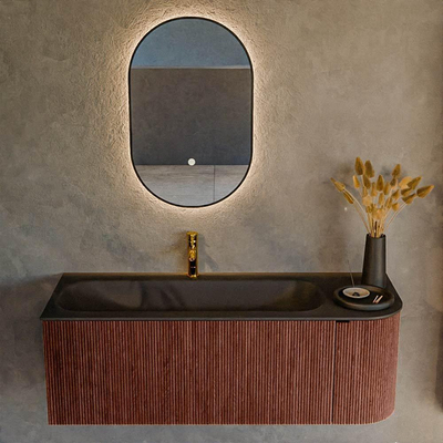 Mondiaz KURVE Ensemble de meuble de salle de bains - 125x46x40cm - 1 tiroir - 1 porte - lavabo solid surface - gauche - 1 trou de robinet - Ruby