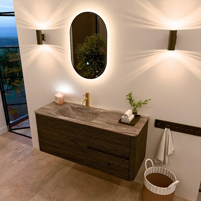 Mondiaz CIRO-DLUX Ensemble de meubles de salle de bains - 120x45x50cm - Vasque solid surface Oza - 1 bassin à gauche - 1 trou de robinet - 2 tiroirs - Shadow