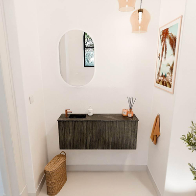 Mondiaz JOYA-DLUX Meuble de toilette 100cm - couleur Shadow - Vasque FAYE position Gauche 1 trou de robinet couleur Lava.