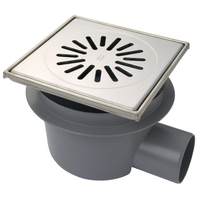 Aquaberg regard/élément surélevé en plastique avec sortie latérale 75 mm grille inox réglable 20x20 cm avec seau PPC garde d'odeur 60 mm