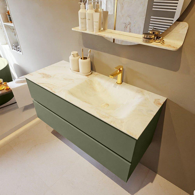 MONDIAZ VICA-DLUX Ensemble meuble de salle de bains - 110cm - meuble bas army - 2 tiroirs - lavabo encastré cloud à droite - 1 trou de robinet - version haute 60cm - frape
