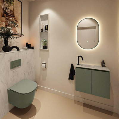 MONDIAZ TURE-DLUX Meuble toilette - 60cm - Army - EDEN - vasque Opalo - position gauche - 1 trou de robinet