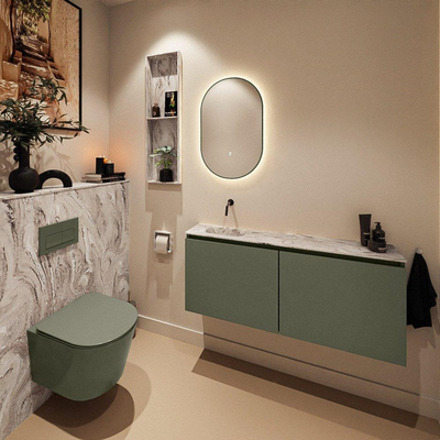 MONDIAZ TURE-DLUX Meuble toilette - 120cm - Army - EDEN - vasque Glace - position gauche - sans trou de robinet