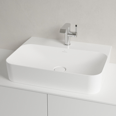 Villeroy & Boch finion wastafel onderzijde - geslepen - 1 kraangat - 60x47cm CeramicPlus - met verdekte overloop - Stone White (mat wit)