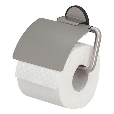 Tiger Tune Porte-rouleau de papier toilette - avec clapet - auto-adhésif - inox brossé/noir