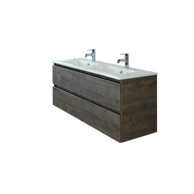 HR badmeubelen Gala Lavabo - 141x46x2cm - 2 vasques - 2 trous de robinet - céramique blanc