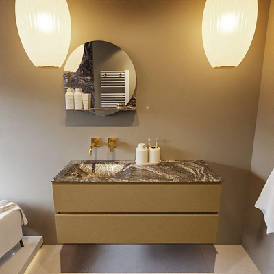 Mondiaz VICA-DLUX Ensemble de meuble de salle de bain - 120cm - meuble sous-vasque oro - 2 tiroirs - lavabo encastrée cloud gauche - sans trous de robinet - version haute de 60cm - lave