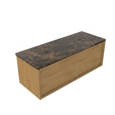 Saniclass Holz Frame Ensemble de meubles de salle de bains - 120x45x43cm - Plan de travail en pierre naturelle Noche dark emperador - sans trou de robinet - 1 tiroir - chêne natural mat (bois)
