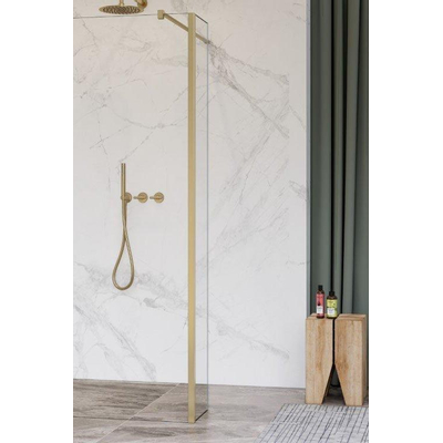 Fortifura Galeria zijwand - 50x200cm - helder - glas - 8mm - met hoekprofiel - PVD - geborsteld messing (goud)