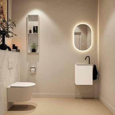 MONDIAZ TURE-DLUX Meuble WC 40 cm Talc. Lavabo EDEN Opalo position gauche. Avec 1 trou de robinet.