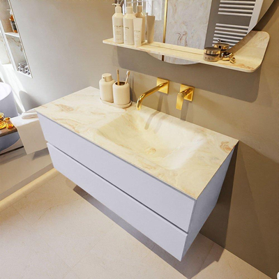 Mondiaz VICA-DLUX ensemble de meuble de salle de bain - 110cm - meuble sous-vasque cale - 2 tiroirs - lavabo encastré cloud droite - sans trous de robinet - version haute de 60cm - frape