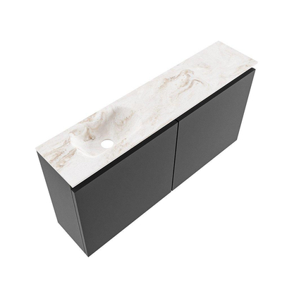 MONDIAZ TURE-DLUX 100cm meuble de toilettes Dark Grey. EDEN lavabo Frappe position gauche. Sans trou de robinet.