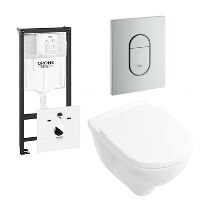 Villeroy & Boch O.NOVO Cuvette avec réservoir GROHE incluant plaque de commande WC Cosmopolitan chrome mat