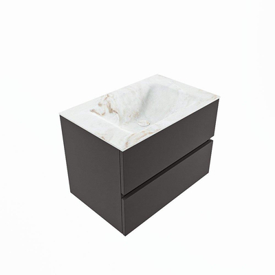 Mondiaz VICA-DLUX Ensemble de meuble de salle de bain - 70cm - meuble sous-vasque gris foncé - 2 tiroirs - lavabo encastré cloud milieu - 1 trou de robinet - version haute de 60cm - frape