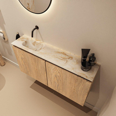 MONDIAZ TURE-DLUX Meuble toilette - 100cm - Washed Oak - EDEN - vasque Frappe - position gauche - sans trou de robinet