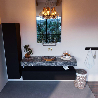 Mondiaz ALAN-DLUX Ensemble de meuble - 150cm - meuble Urban mat - 1 tiroir - Lavabo Cloud Lava suspendu - vasque Centre - 0 trous de robinet