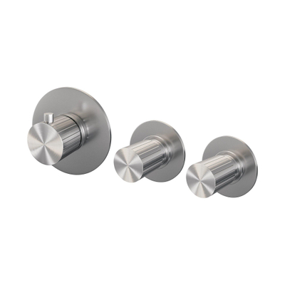 BRAUER Stripe Mitigeur thermostatique de bain - SET 02 - encastré - combinaison de remplissage de baignoire - douchette 3 positions - flexible de douche - coude mural - couleur inox brossé PVD