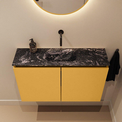 MONDIAZ TURE-DLUX Meuble toilette - 80cm - Ocher - EDEN - vasque Lava - position centrale - sans trou de robinet