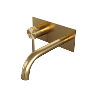 Brauer Gold Carving inbouw wastafelmengkraan met gebogen uitloop rechts en afdekplaat model A2 Goud geborsteld PVD