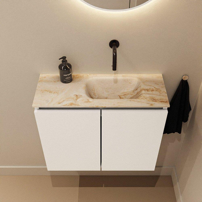 MONDIAZ TURE-DLUX Meuble de WC 60 cm Talc. EDEN vasque Frappe position droite. Sans trou de robinet.