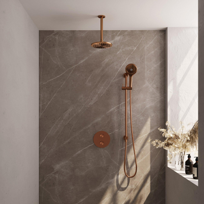 BRAUER Copper Edition thermostatische Inbouw Regendouche - 3-weg - rond - set 95 - 20cm hoofddouche - plafondarm - 3-standen handdouche - doucheslang - geïntegreerde glijstang - koper geborsteld PVD
