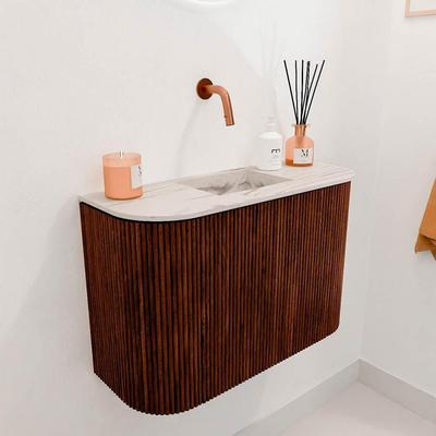 Mondiaz JOYA-DLUX 63.2cm toiletmeubel - ronding links en rechts kleur Ruby - Wastafel FAYE positie Midden Zonder kraangat kleur Nata.
