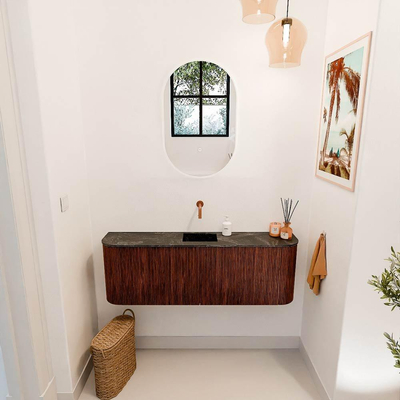 Mondiaz JOYA-DLUX Meuble de salle de bains 123.2cm - arrondis gauche et droite couleur Ruby - Vasque FAYE position Milieu Sans trou de robinet couleur Lava