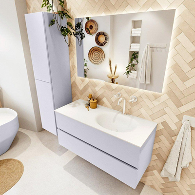 Mondiaz VICA Ensemble de meuble de salle de bains - 110cm - cale - 2 tiroirs - Lavabo MOON - droit - 1 trou de robinet - couleur talc - version XL 60cm de haut