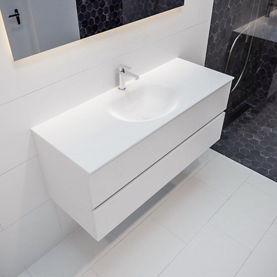 Mondiaz VICA ensemble de meuble de salle de bain - 120cm - meuble sous lavabo talc - 2 tiroirs - lavabo moon milieu - 1 trou de robinet - version XL 60cm haut