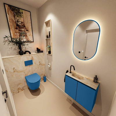 MONDIAZ TURE-DLUX meuble de toilettes 60cm Jeans. EDEN lavabo Frappe position gauche. Avec 1 trou de robinet.