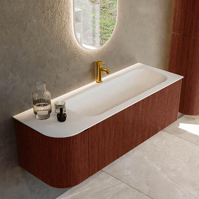 Mondiaz KURVE Badkamermeubelset - 135x46x40cm - 1 lade - 1 deur - wastafel solid surface - rechts - 1 kraangat - Ruby