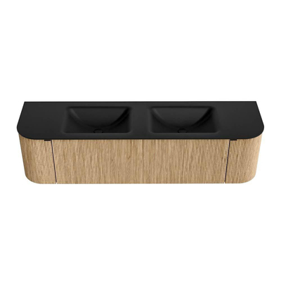 MONDIAZ KURVE Meuble de salle de bains 170 cm avec module 25 Len R couleur chêne avec 1 tiroir et 2 portes. Lavabo CLOUD double 2 trous de robinet Urban.