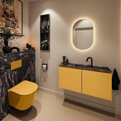 MONDIAZ TURE-DLUX 100cm toiletmeubel Ocher. EDEN wastafel Lava positie midden. Met 1 kraangat.