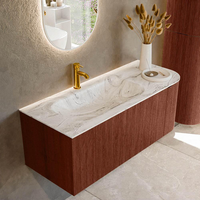 Mondiaz KURVE-DLUX Ensemble de meuble de salle de bains - 115x46x40cm - 1 tiroir - 1 porte - lavabo solid surface - gauche - 1 trou de robinet - Ruby